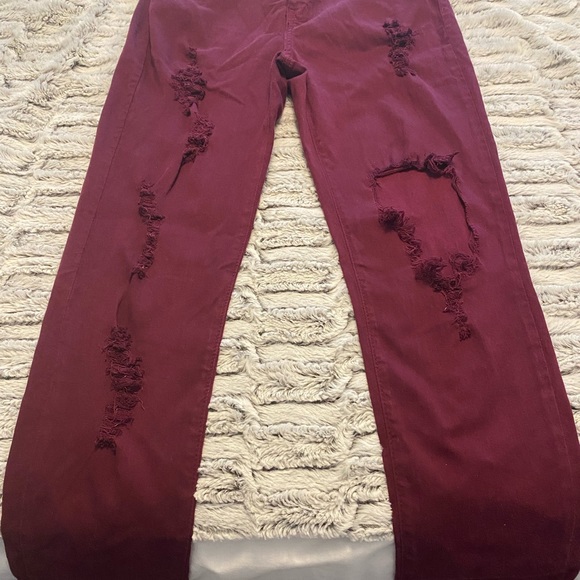 Fashion Nova Burgundy Distressed Pants - Picture 2 of 4